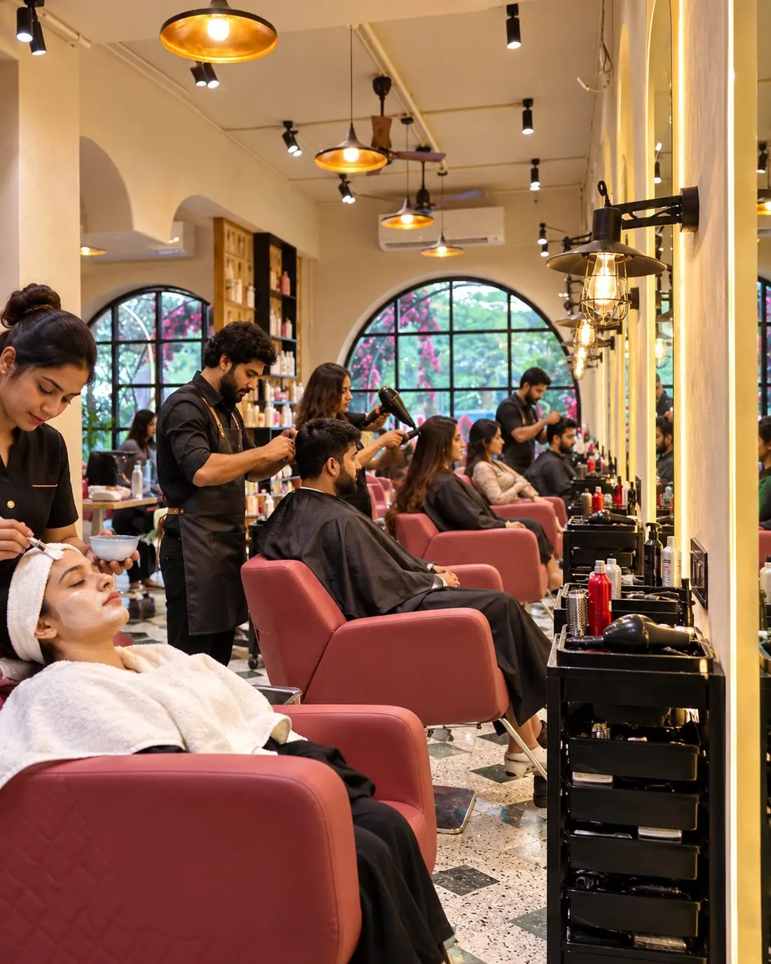 Occupied salon chairs after Stylo